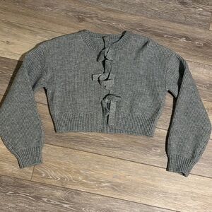 Gray Women's Sweater with Bow Details